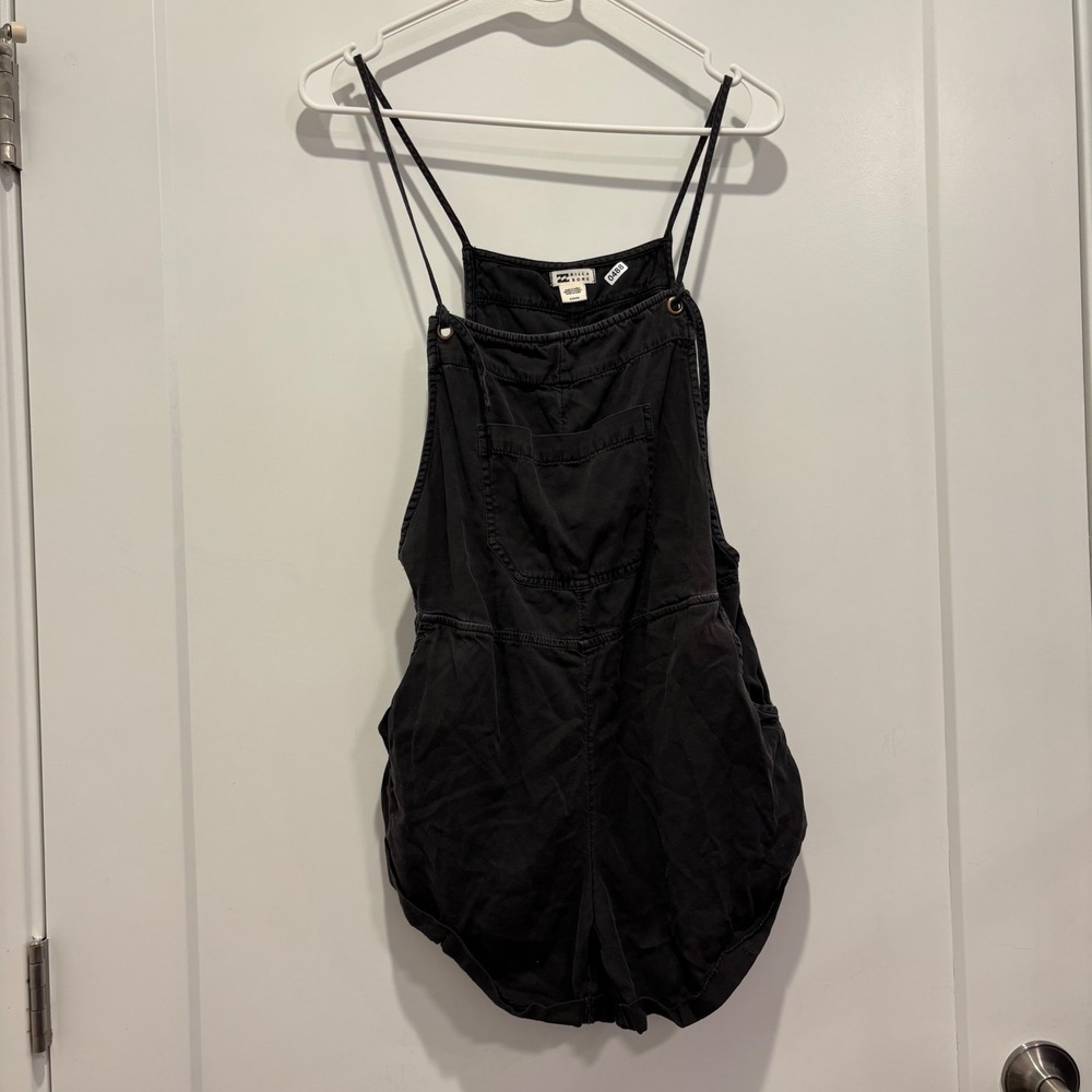 Billabong Wild Pursuit Short Overalls Washed Black Cotton Romper Womens‎ Small